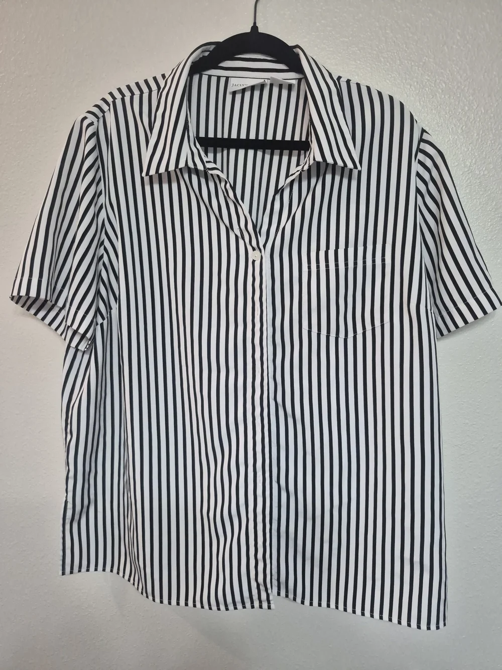 Black and White Vertical Stripe Button-Up Shirt